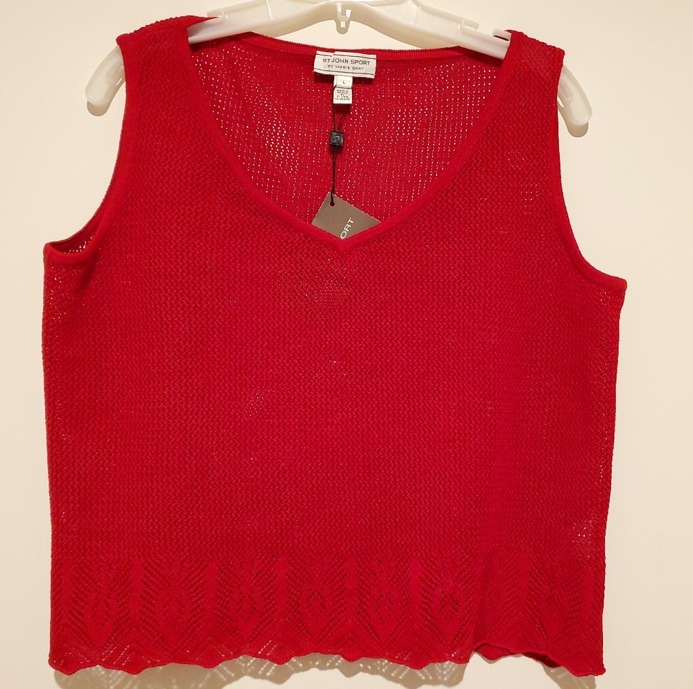 St. John Sport Knit Red Tank, Cami sz. L NWT